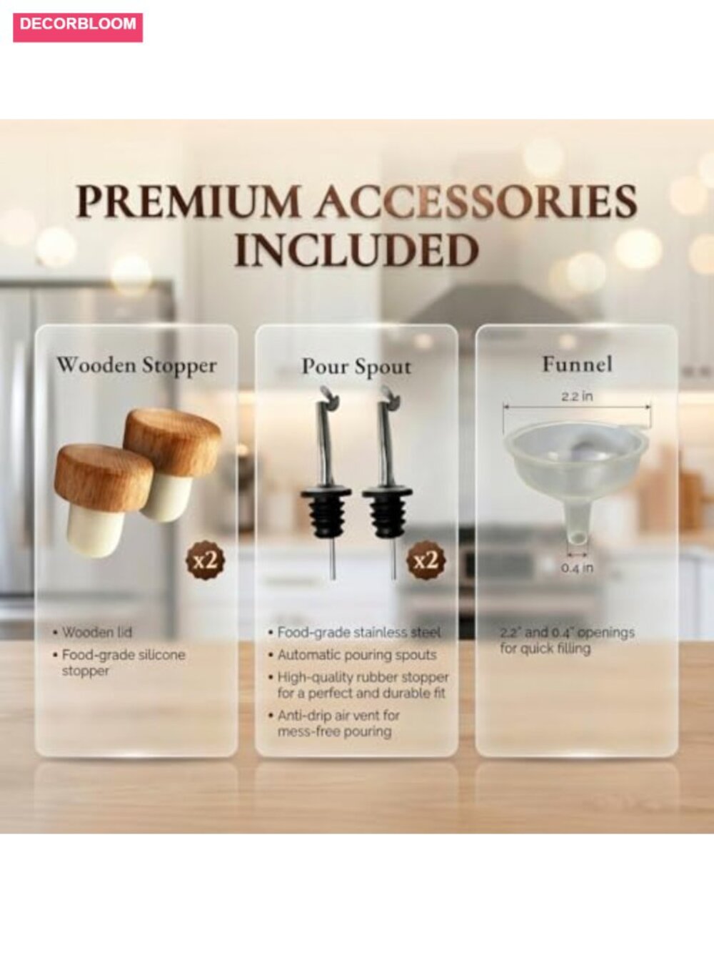 Glass Oil and Vinegar Dispenser Set 17oz with Corks & Pourers - Picture 5 of 6